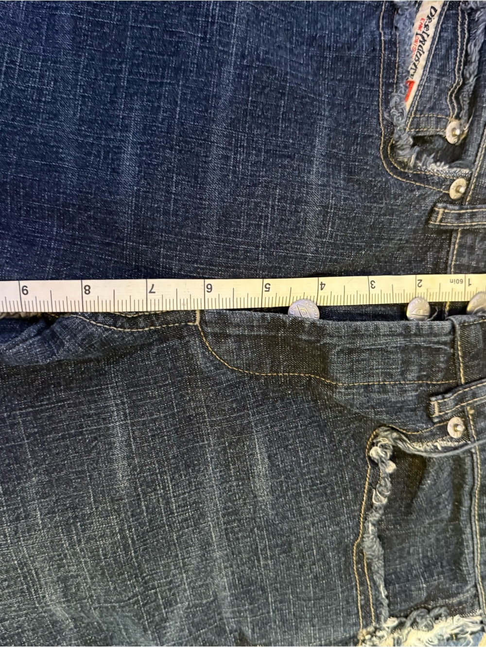 Blue Distressed Flare Jeans with Frayed Side Detail - Picture 5 of 6